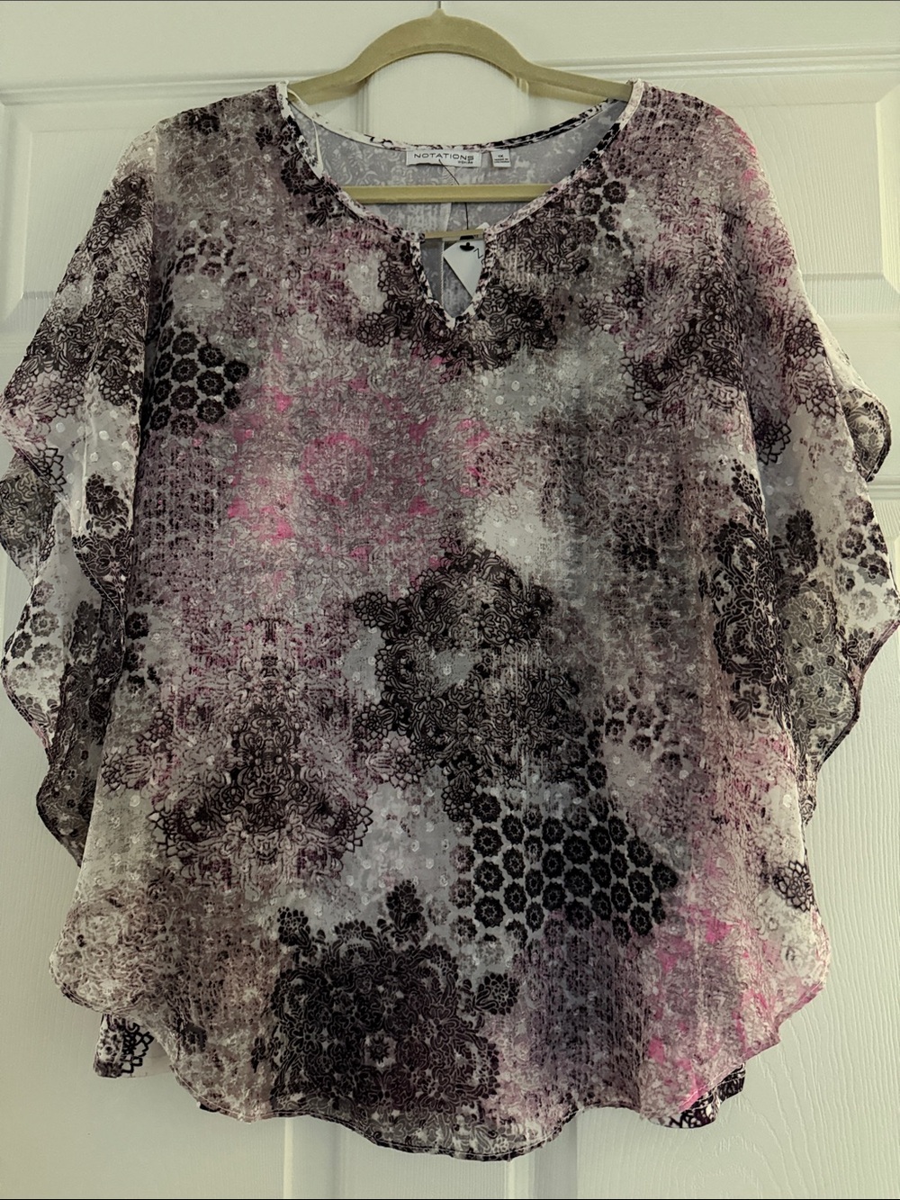 Notations Sheer Printed Tunic in Pink and Black with shell